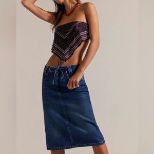 Free People We The Free Stella Dark Wash Denim Column Midi Skirt